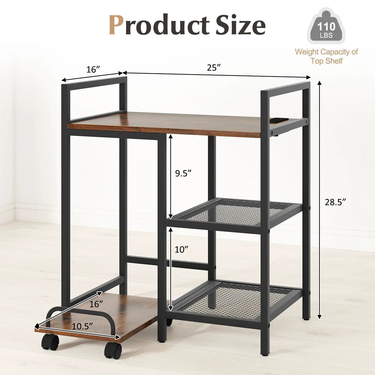 Printer Stand with Charging Station and Storage Shelves, photo 10 of 16