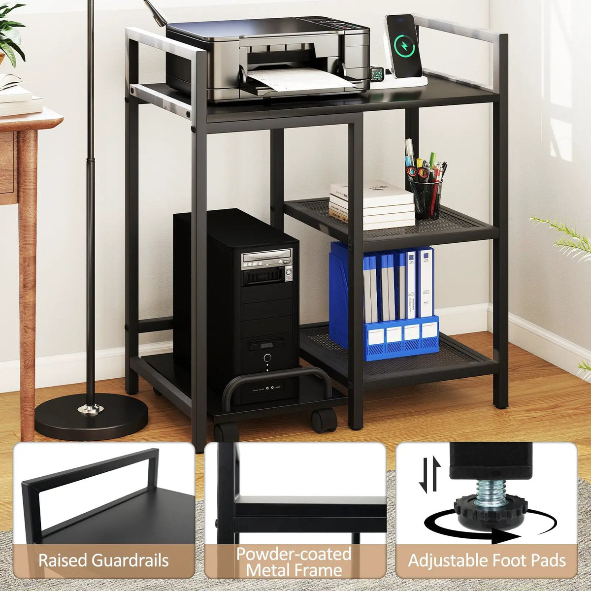 Printer Stand with Charging Station and Storage Shelves, photo 15 of 16
