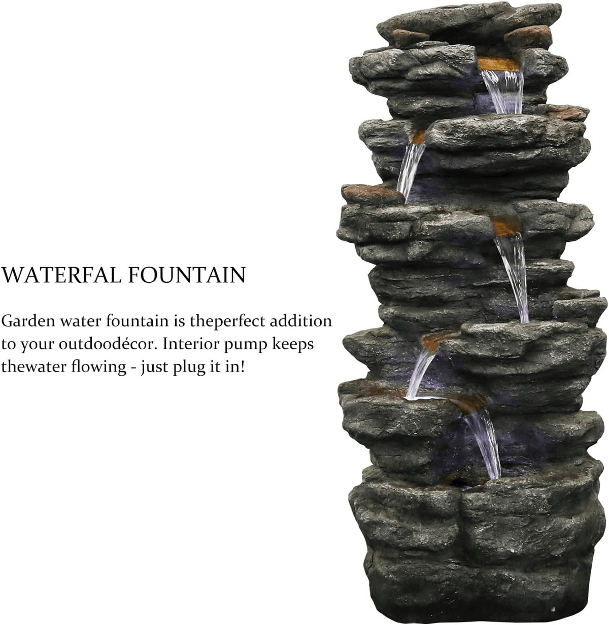 Resin Flagstone Outdoor Water Fountain with Moss 40 in, photo 10 of 13