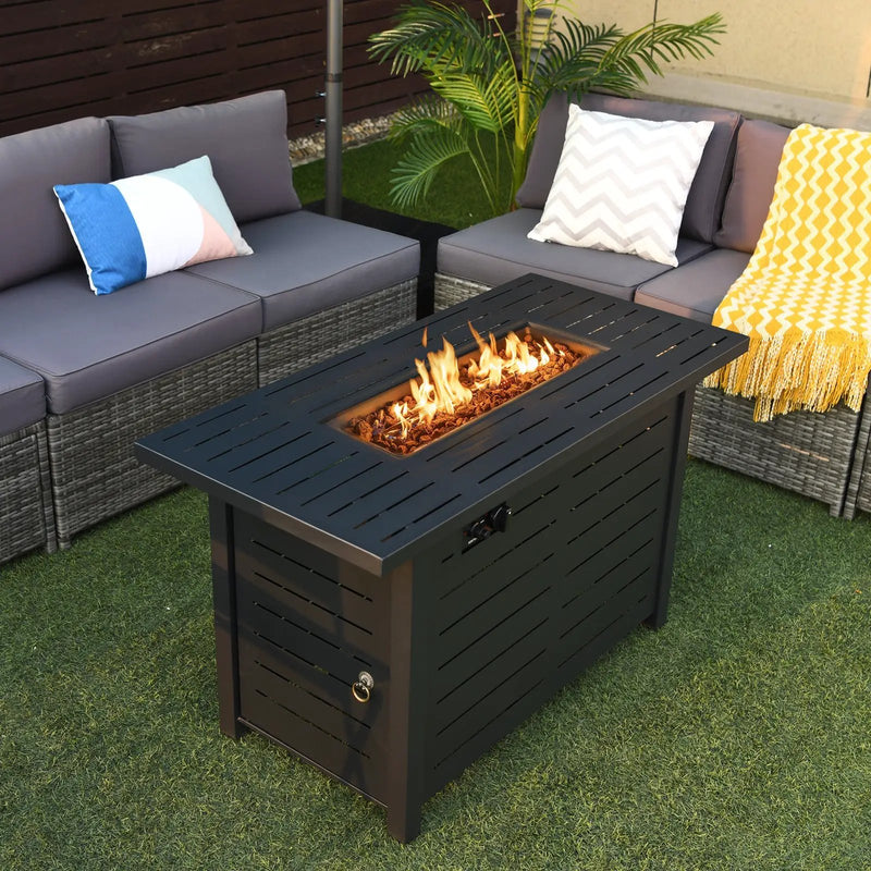 42 Inch 60 000 BTU Rectangular Propane Fire Pit Table with Waterproof Cover by DirectDeals