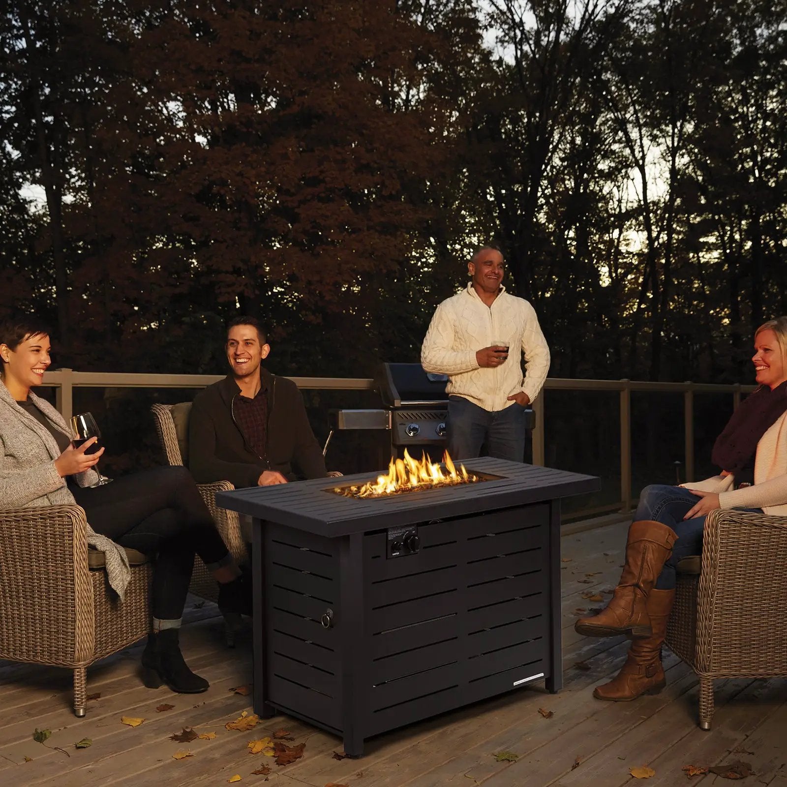 42 Inch 60 000 BTU Rectangular Propane Fire Pit Table with Waterproof Cover by DirectDeals