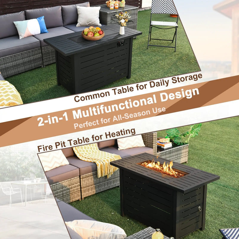 42 Inch 60 000 BTU Rectangular Propane Fire Pit Table with Waterproof Cover by DirectDeals