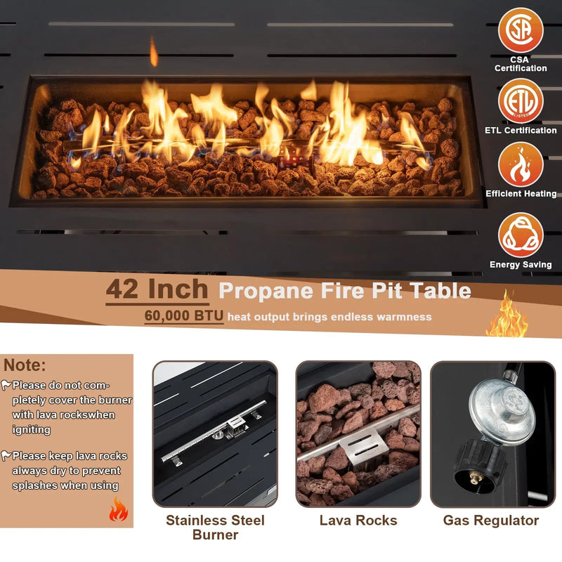 42 Inch 60 000 BTU Rectangular Propane Fire Pit Table with Waterproof Cover by DirectDeals