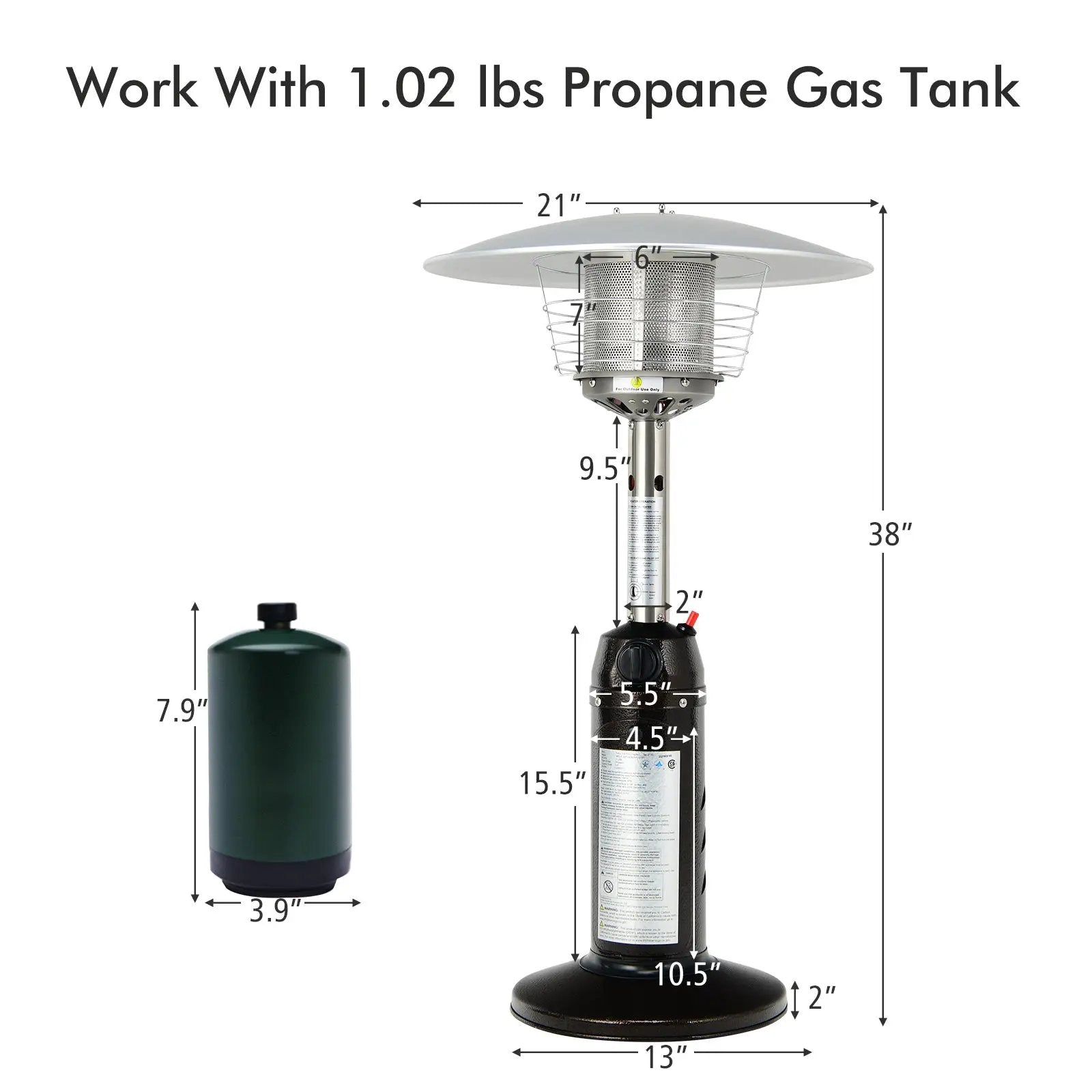 11 000 BTU Portable Tabletop Propane Patio Standing Heater by DirectDeals