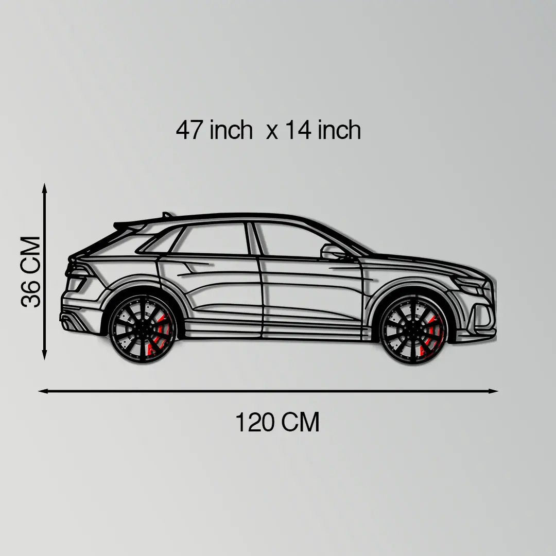 Audi Q8 Metal Car Wall Art with Rotating Wheels - Handmade Luxury SUV Silhouette Decor - Automotive Wall Art for Petrolheads - KAFMEKA095 by Enova Art