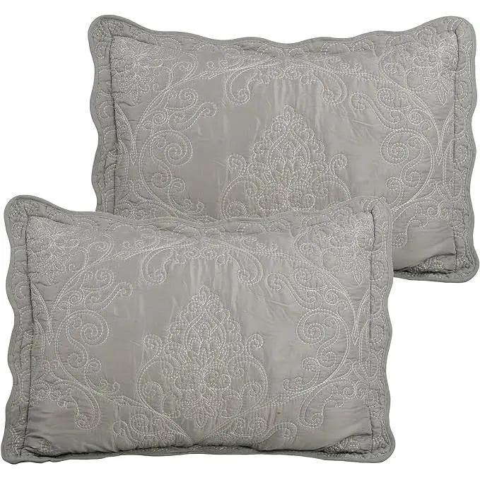 Queen size Ash Grey Damask Embroidered 4 Piece Oversized Bedspread Set by HomePacific