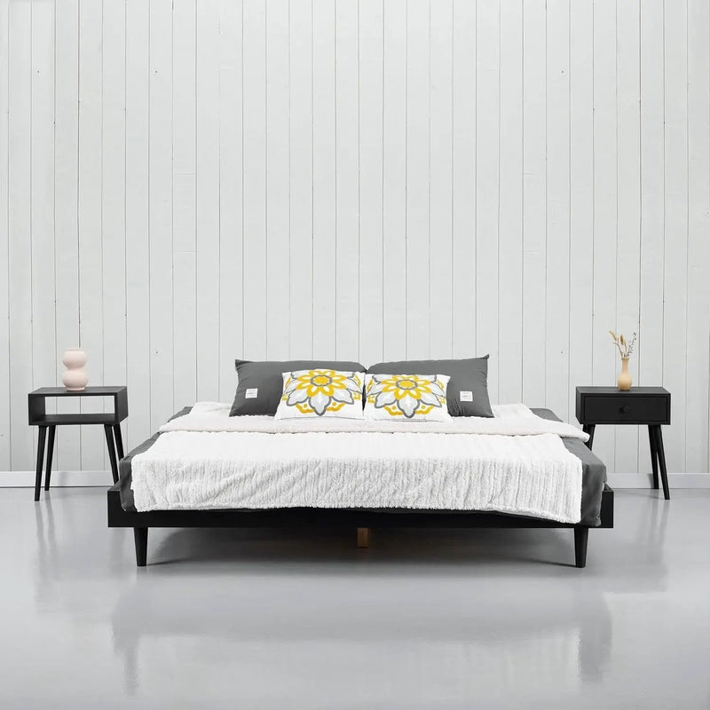 Queen size Mid-Century Modern Platform Bed Frame in Black Wood Finish by HomePacific