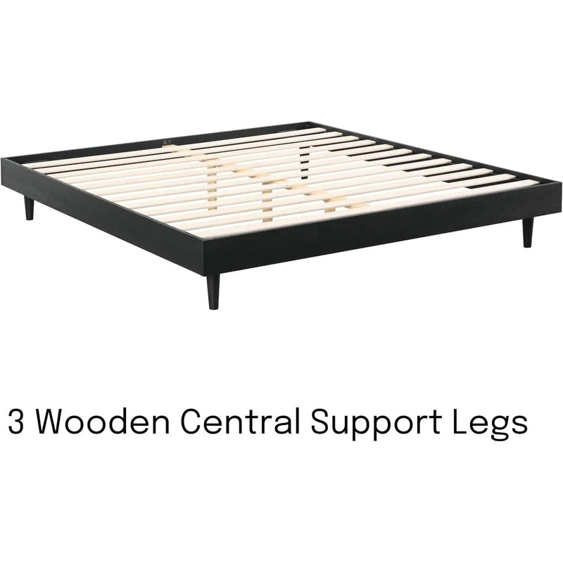 Queen size Mid-Century Modern Platform Bed Frame in Black Wood Finish by HomePacific
