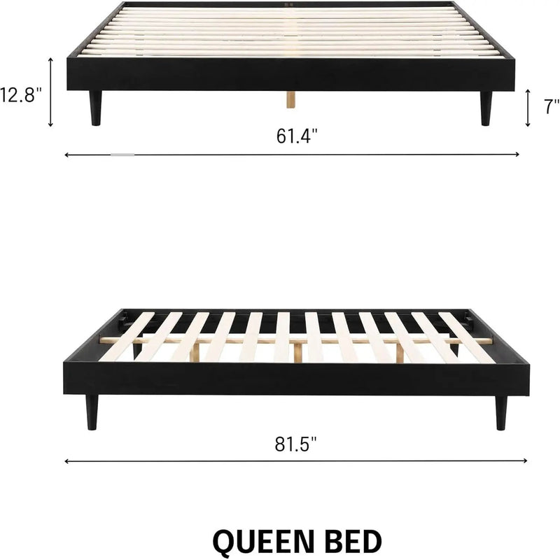 Queen size Mid-Century Modern Platform Bed Frame in Black Wood Finish by HomePacific