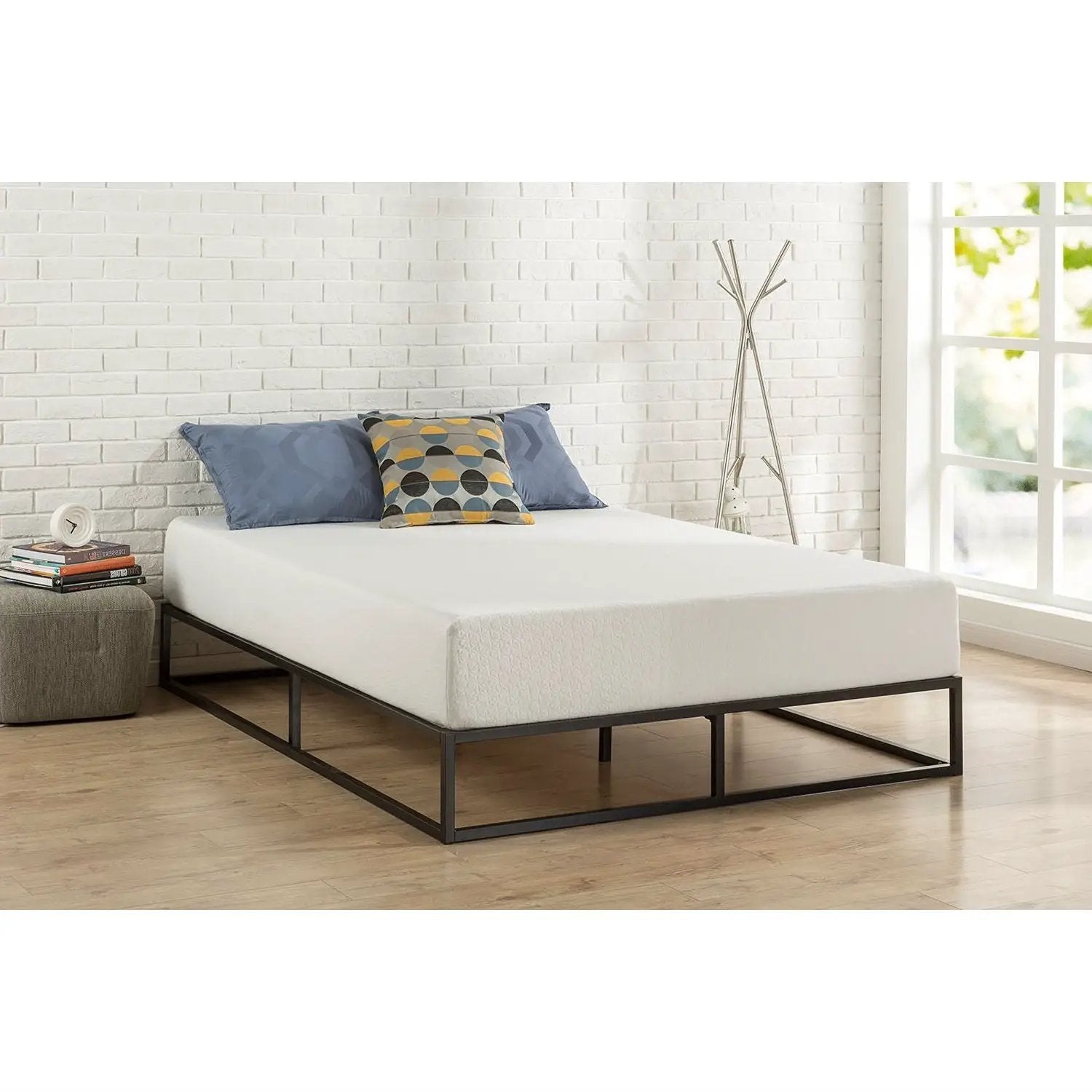 Queen size Modern 10-inch Low Profile Metal Platform Bed Frame with Wood Slats by HomePacific
