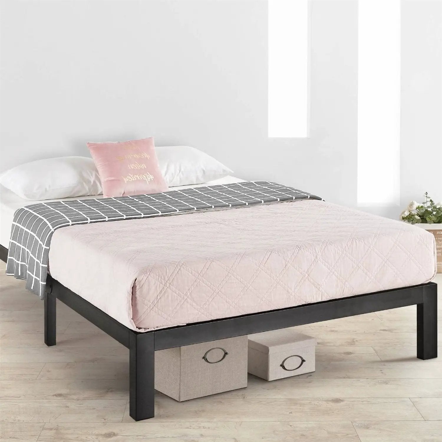 Queen size Metal Platform Bed Frame with 3.86 inch Wide Heavy Duty Steel Slats by HomePacific