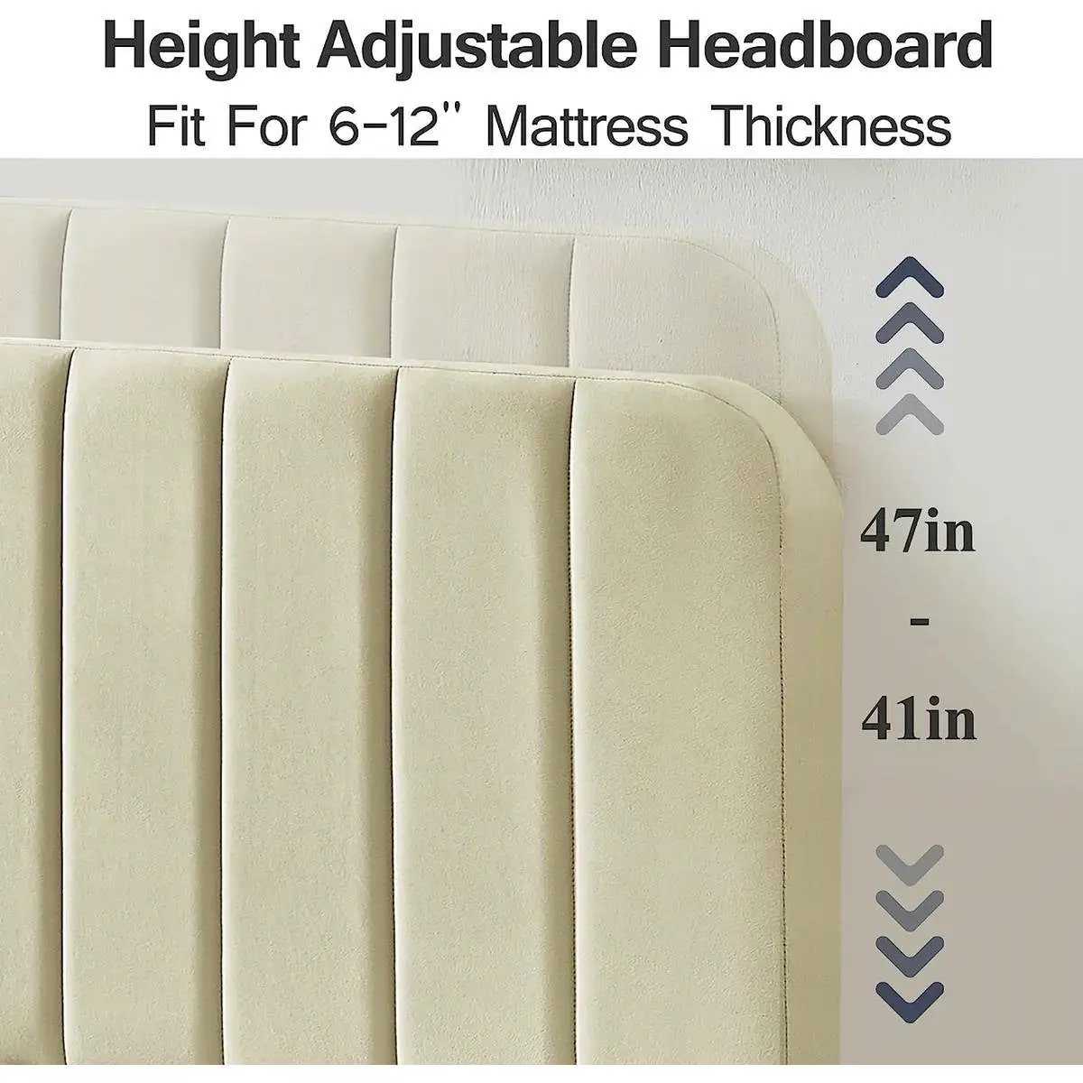 Queen size Beige Upholstered Platform Bed Frame with Headboard by HomePacific