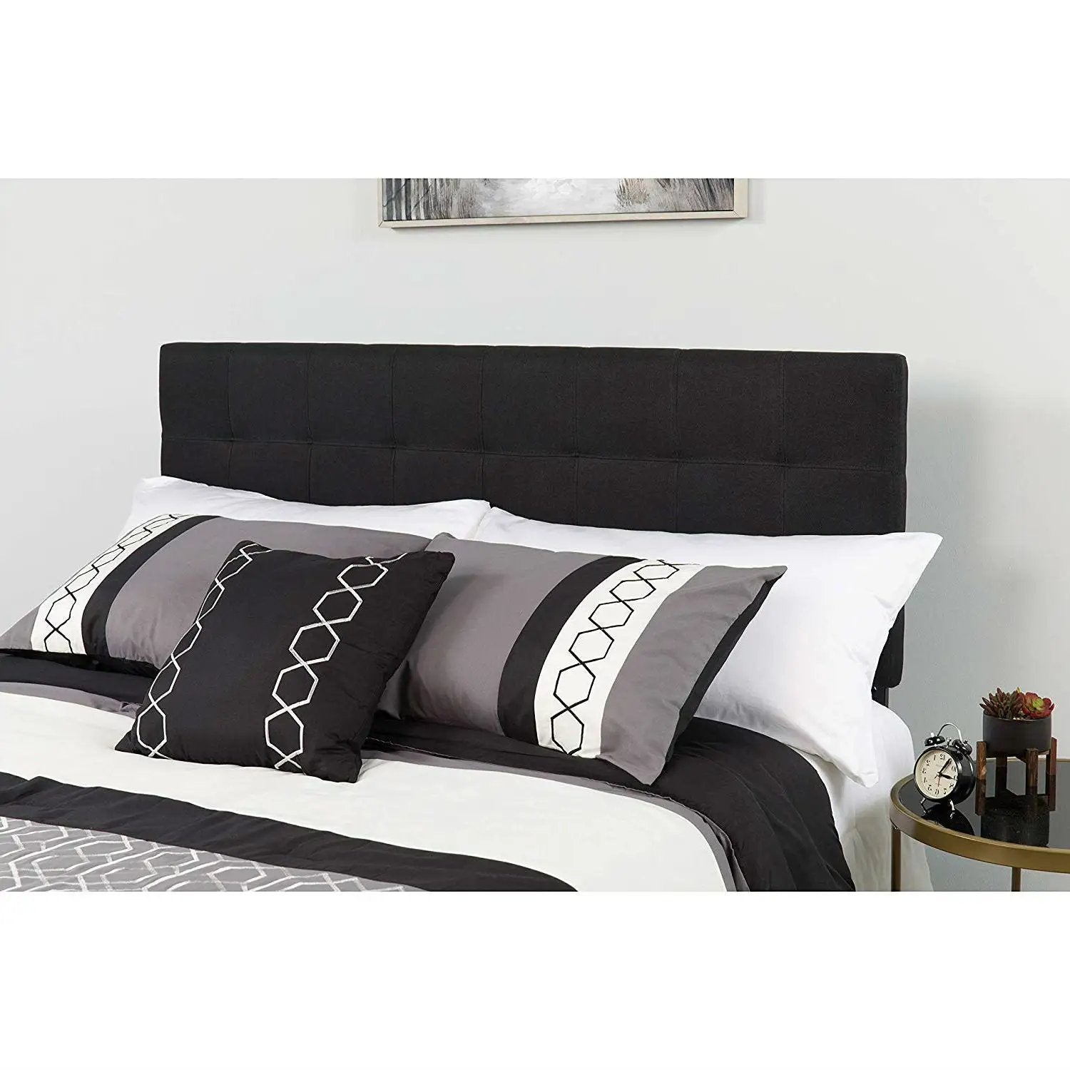 Queen size Modern Black Fabric Upholstered Panel Headboard by HomePacific