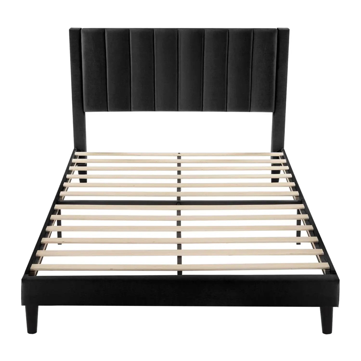 Queen size Modern Black Velvet Upholstered Platform Bed with Headboard by HomePacific
