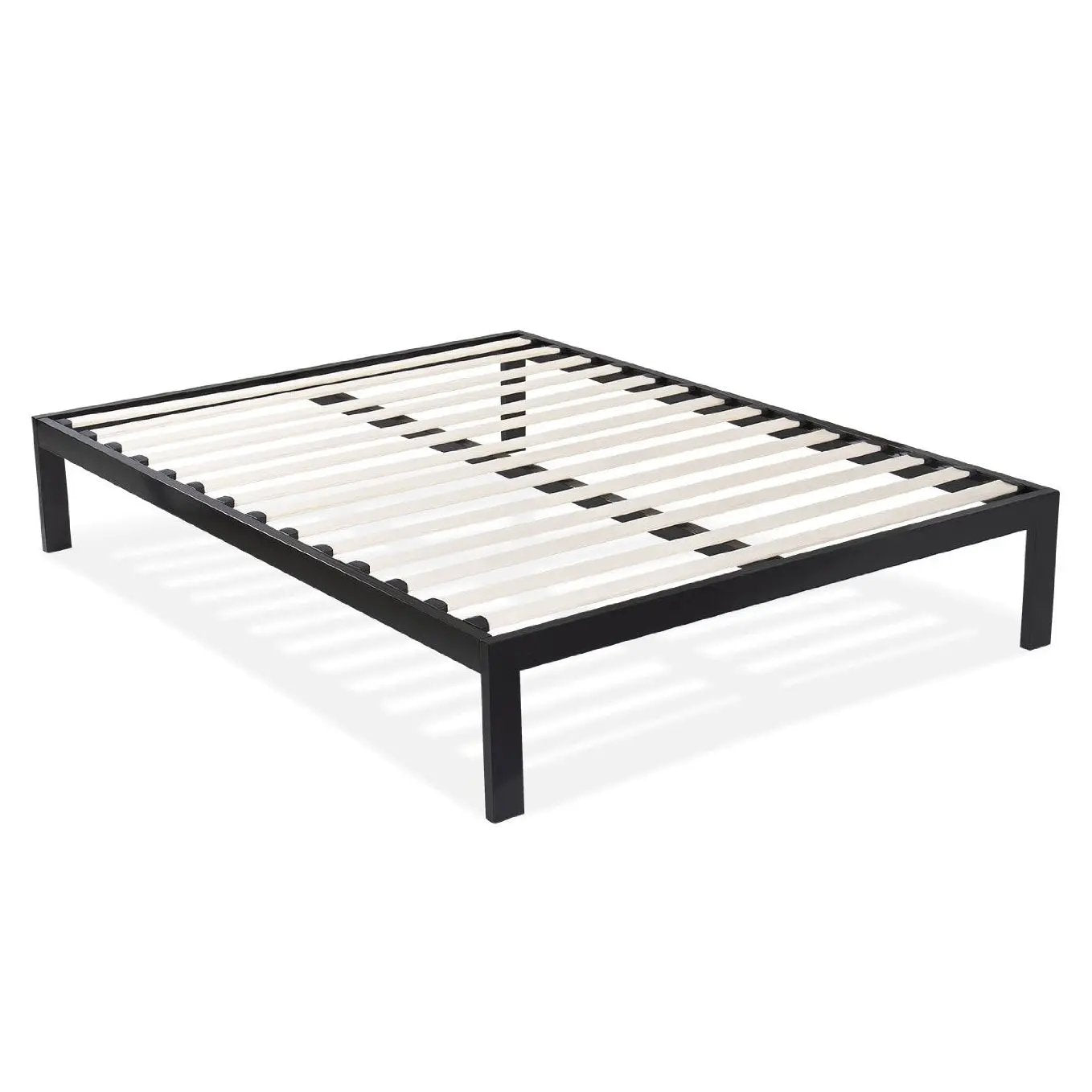 Queen size Modern Black Metal Platform Bed Frame with Wood Slats by HomePacific
