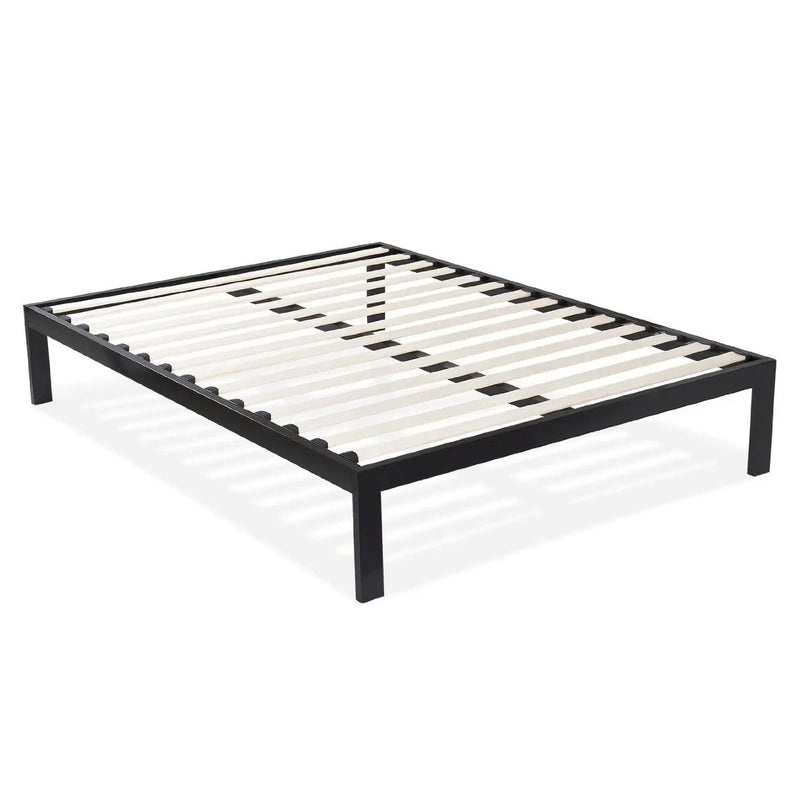 Queen size Modern Black Metal Platform Bed Frame with Wood Slats by HomePacific