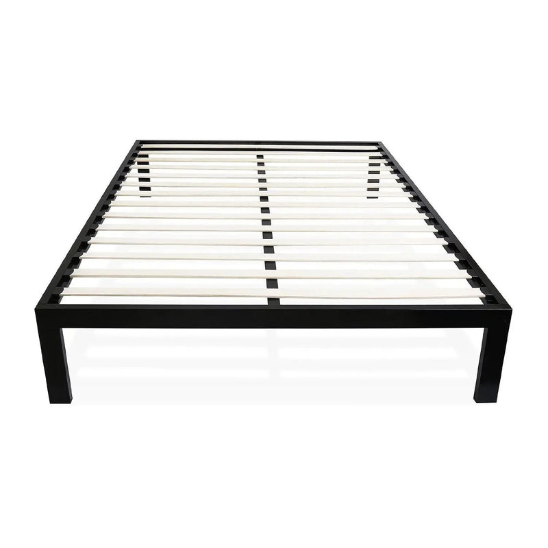Queen size Modern Black Metal Platform Bed Frame with Wood Slats by HomePacific