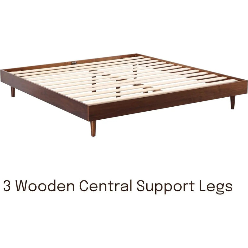 Queen size Mid-Century Modern Platform Bed Frame in Dark Brown Wood Finish by HomePacific