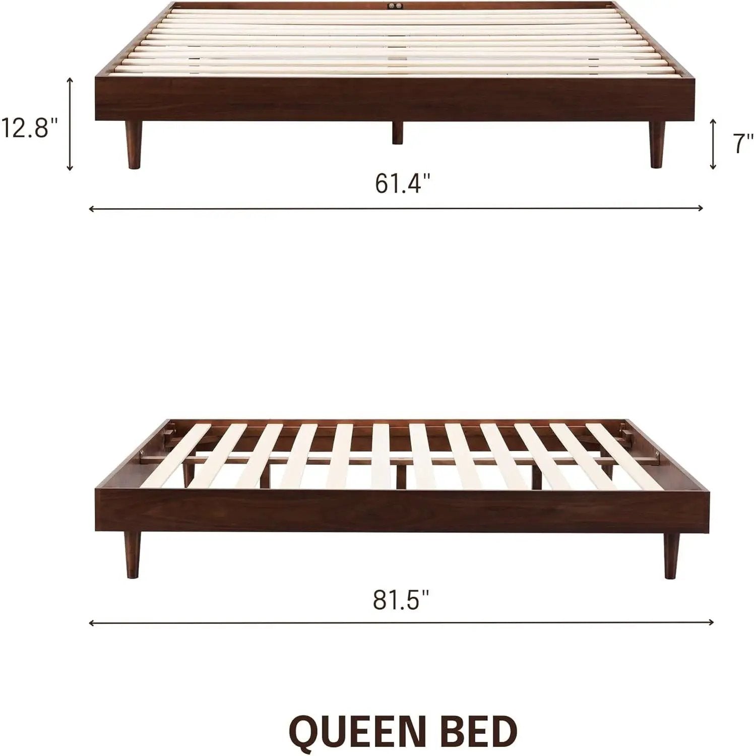 Queen size Mid-Century Modern Platform Bed Frame in Dark Brown Wood Finish by HomePacific