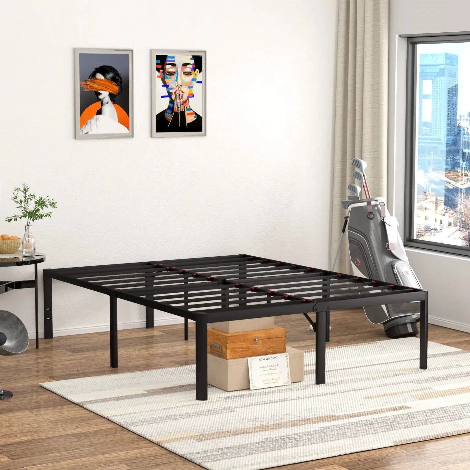 Queen 18-inch Rounded Edge Corners Metal Bed Frame with Under-bed Storage Space by HomePacific