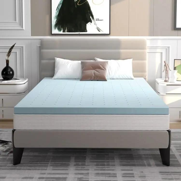 Queen size 4-inch Thick Soft Gel Memory Foam Mattress Topper in Light Blue by HomePacific