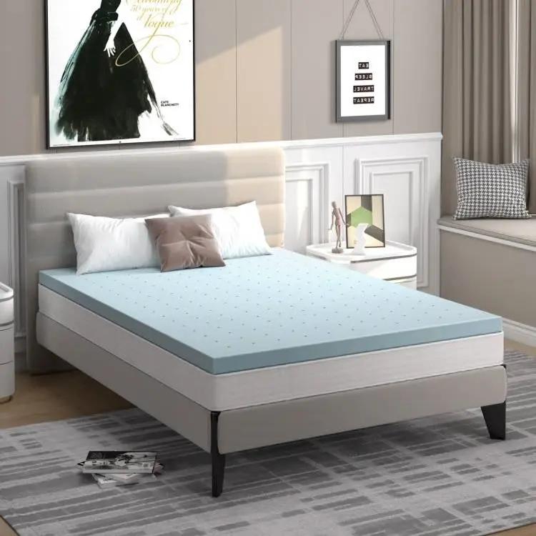 Queen size 4-inch Thick Soft Gel Memory Foam Mattress Topper in Light Blue by HomePacific