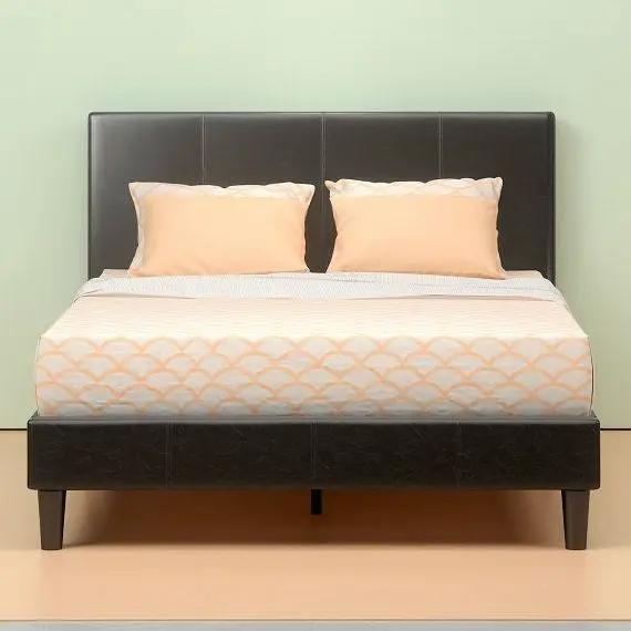 Queen Espresso Faux Leather Platform Bed Frame with Headboard by HomePacific