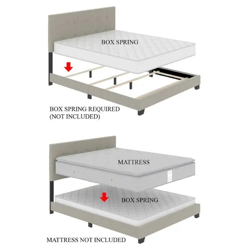 Queen size Gold Metal Canopy Bed with Upholstered Button-Tufted Headboard by HomePacific