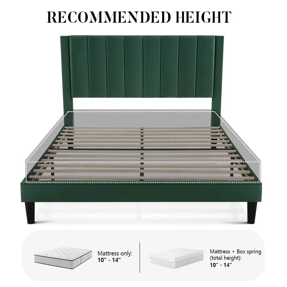 Queen size Green Velvet Upholstered Platform Bed Frame with Headboard by HomePacific