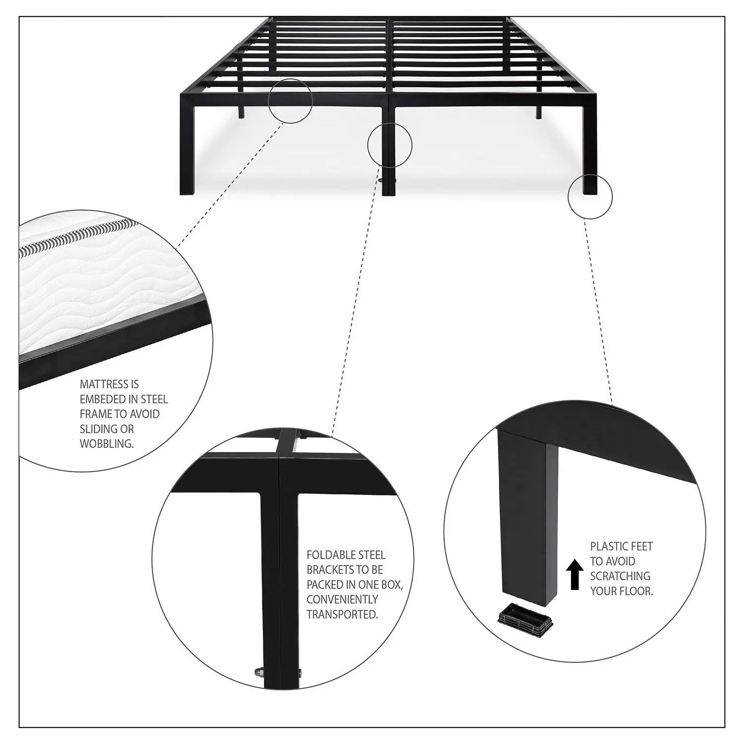 Queen size Heavy Duty Metal Platform Bed Frame - Holds up to 2,200 lbs by HomePacific