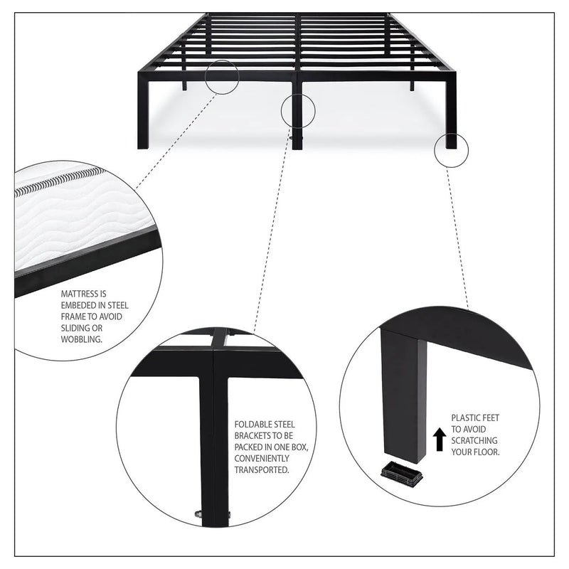 Queen size Heavy Duty Metal Platform Bed Frame - Holds up to 2,200 lbs by HomePacific