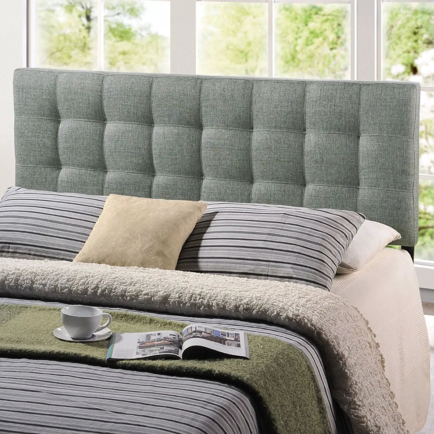 King size Grey Fabric Upholstered Headboard with Modern Tufting by HomePacific