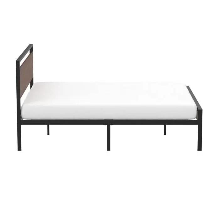 Queen Metal Platform Bed with Walnut Finish Wood Panel Headboard Footboard by HomePacific