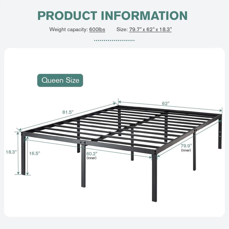 Queen 18-inch Metal Platform Bed Frame with Under-Bed Storage Space by HomePacific