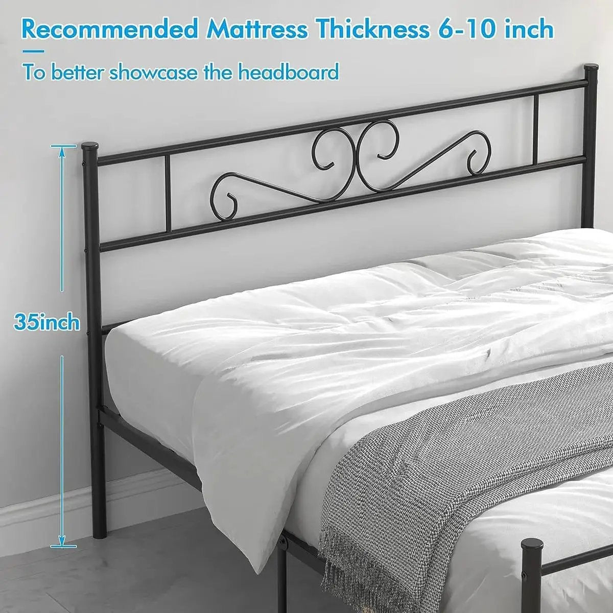 Queen Sturdy Metal Platform Bed Frame with Headboard Footboard in Black Finish by HomePacific