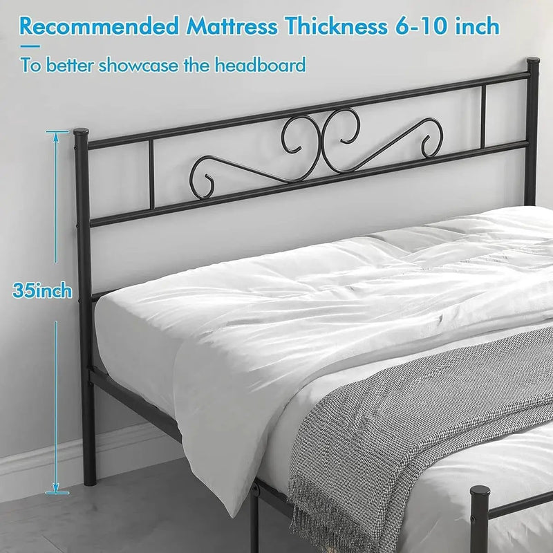 Queen Sturdy Metal Platform Bed Frame with Headboard Footboard in Black Finish by HomePacific