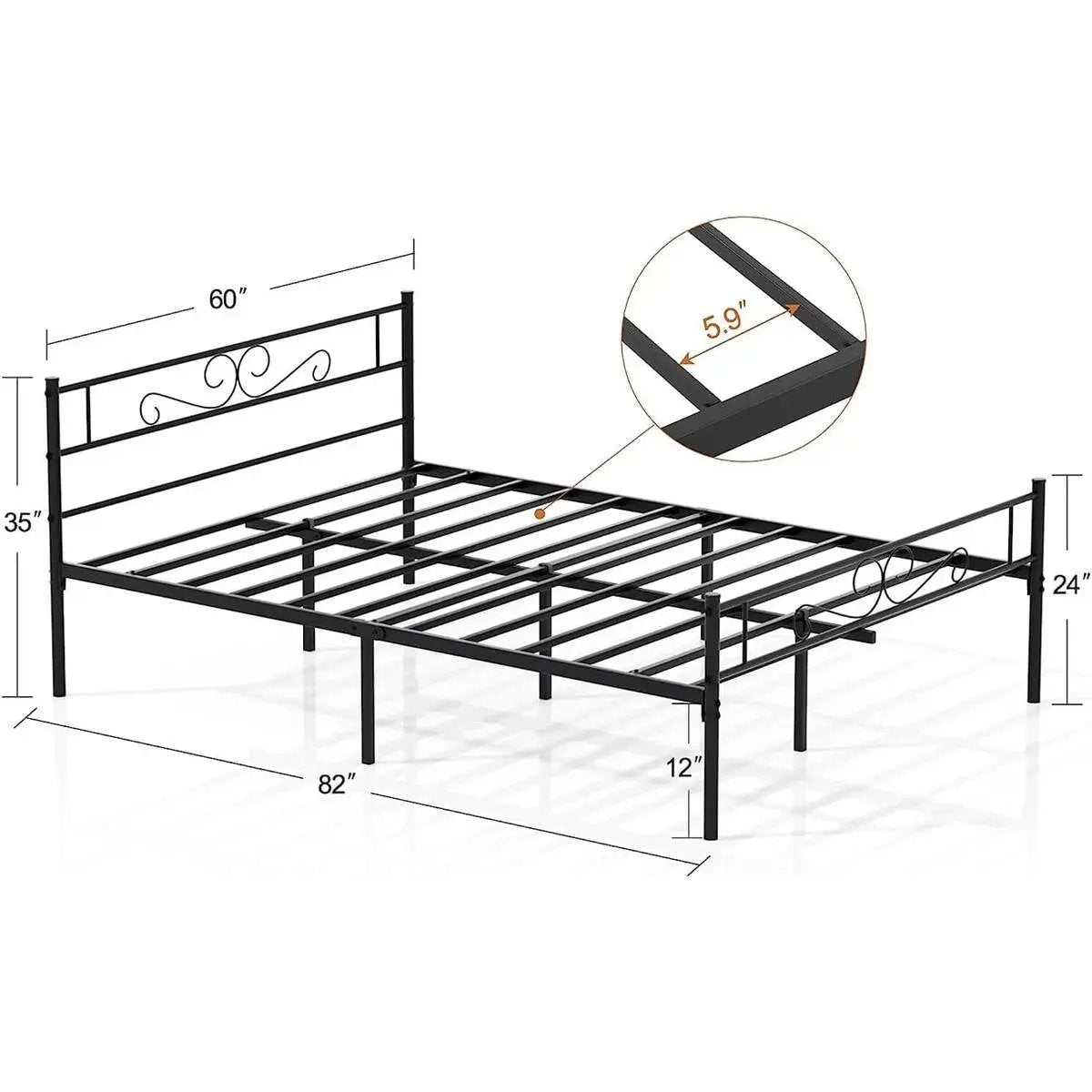 Queen Sturdy Metal Platform Bed Frame with Headboard Footboard in Black Finish by HomePacific
