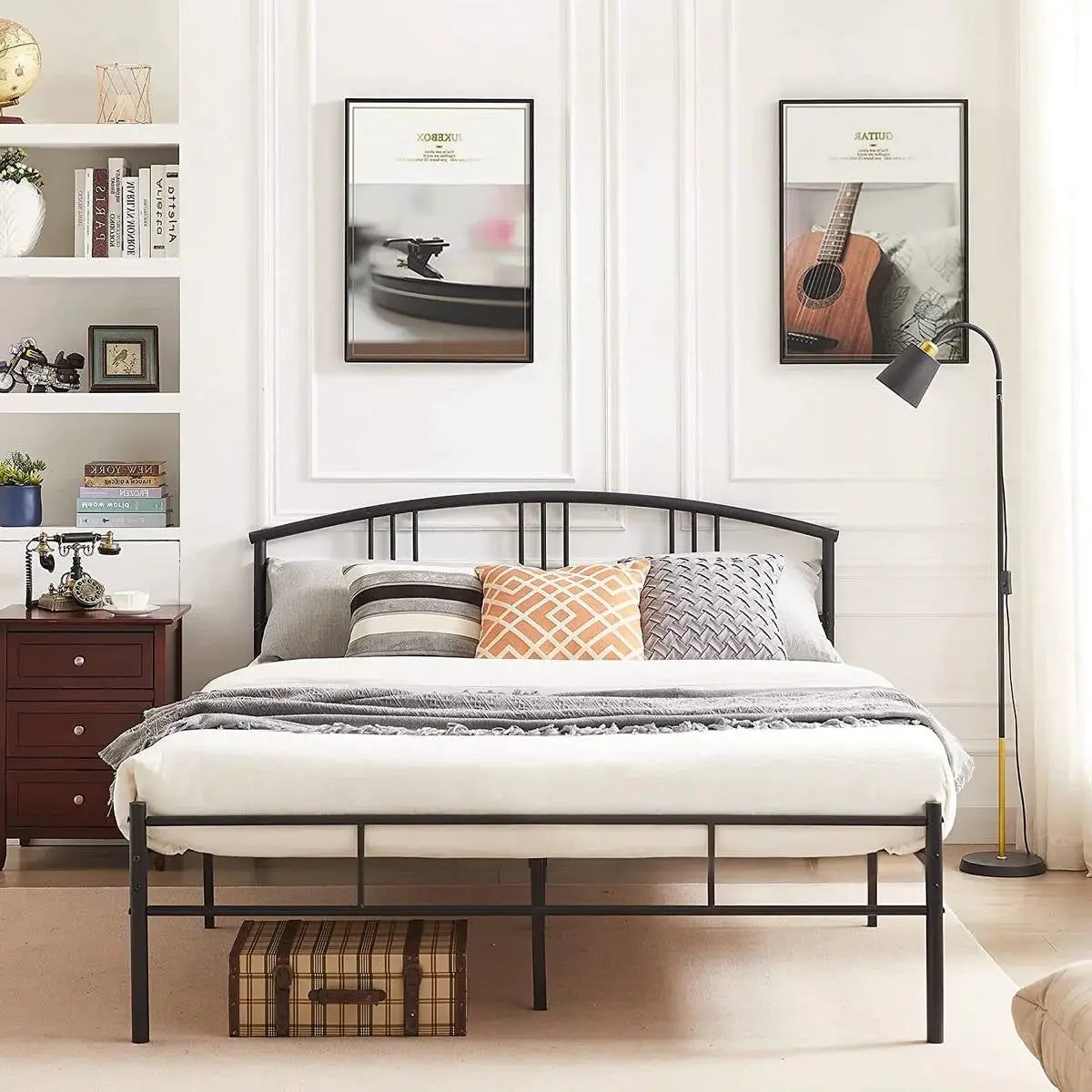 Queen size Black Metal Platform Bed Frame with Arched Headboard by HomePacific