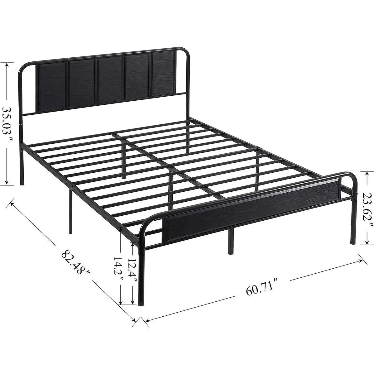Queen size Black Wood Metal Platform Bed Frame with Rounded Headboard Footboard by HomePacific