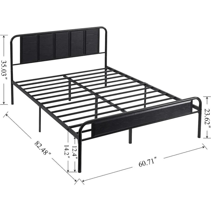 Queen size Black Wood Metal Platform Bed Frame with Rounded Headboard Footboard by HomePacific
