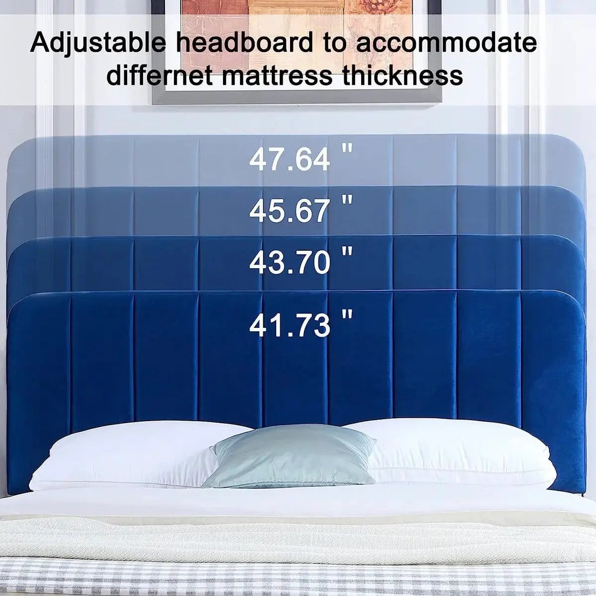 Queen size Blue Upholstered Platform Bed Frame with Headboard by HomePacific