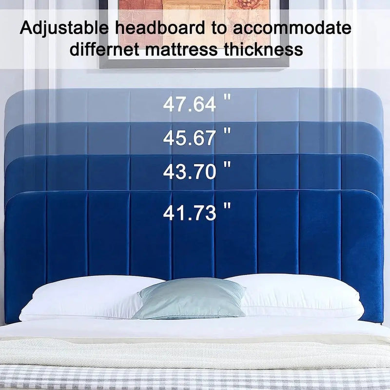 Queen size Blue Upholstered Platform Bed Frame with Headboard by HomePacific