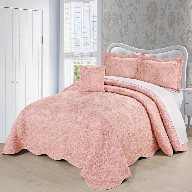 Queen size Dusty Pink Damask Embroidered 4 Piece Oversized Bedspread Set by HomePacific
