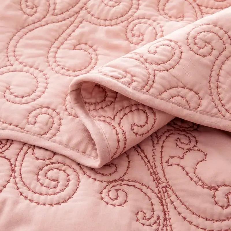 Queen size Dusty Pink Damask Embroidered 4 Piece Oversized Bedspread Set by HomePacific