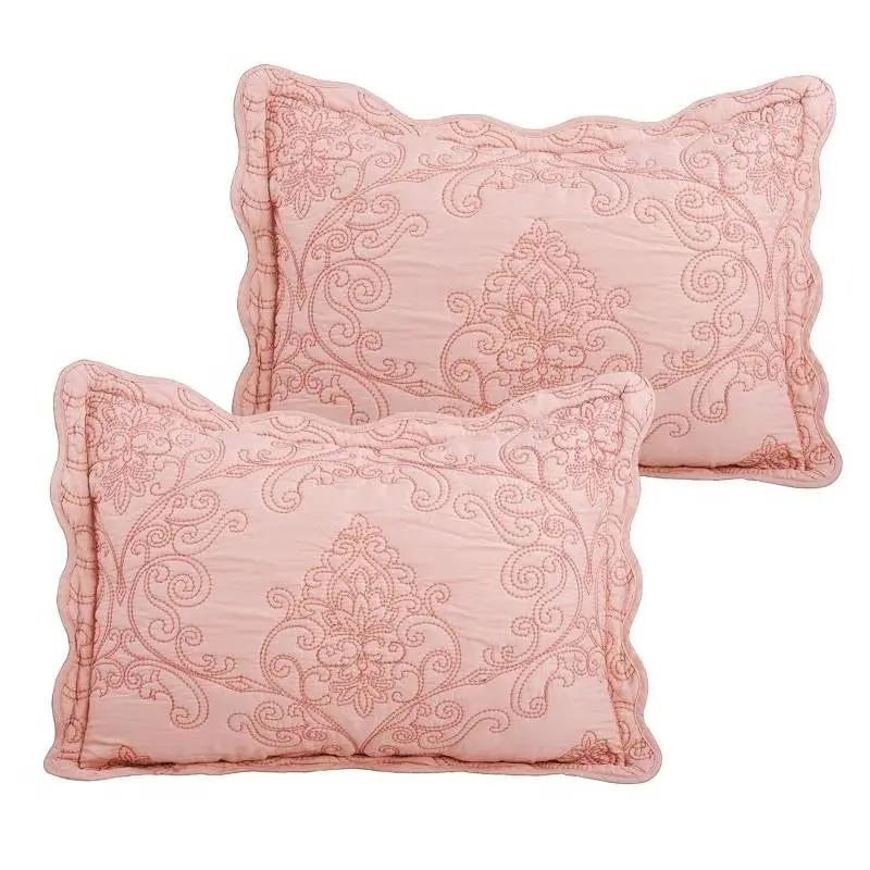 Queen size Dusty Pink Damask Embroidered 4 Piece Oversized Bedspread Set by HomePacific