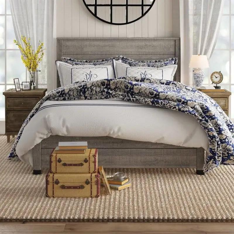 Queen Solid Wooden Platform Bed Frame with Headboard in Grey Wood Finish by HomePacific
