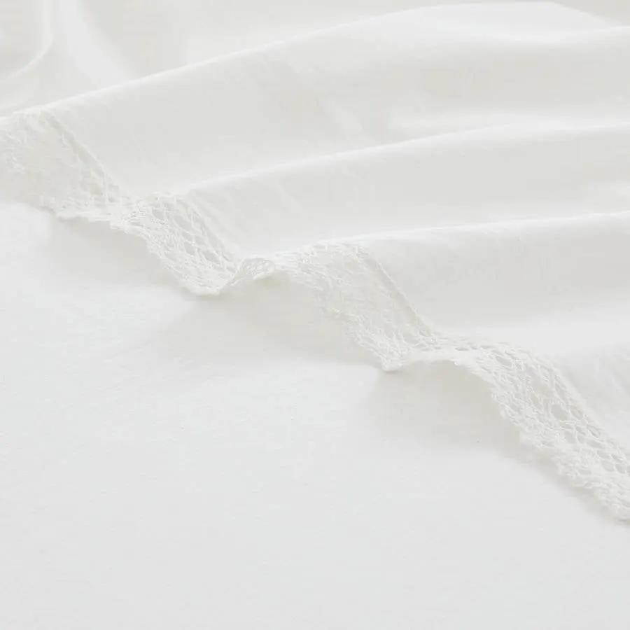 Queen Size 4 Piece 100-Percent Cotton Sheet Set in White with Lace Trim by HomePacific