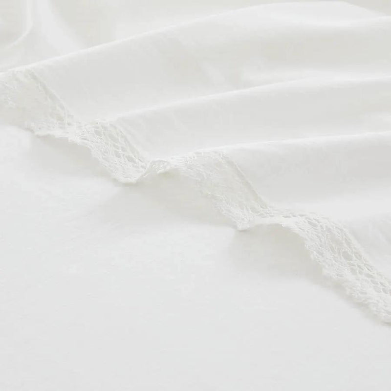 Queen Size 4 Piece 100-Percent Cotton Sheet Set in White with Lace Trim by HomePacific