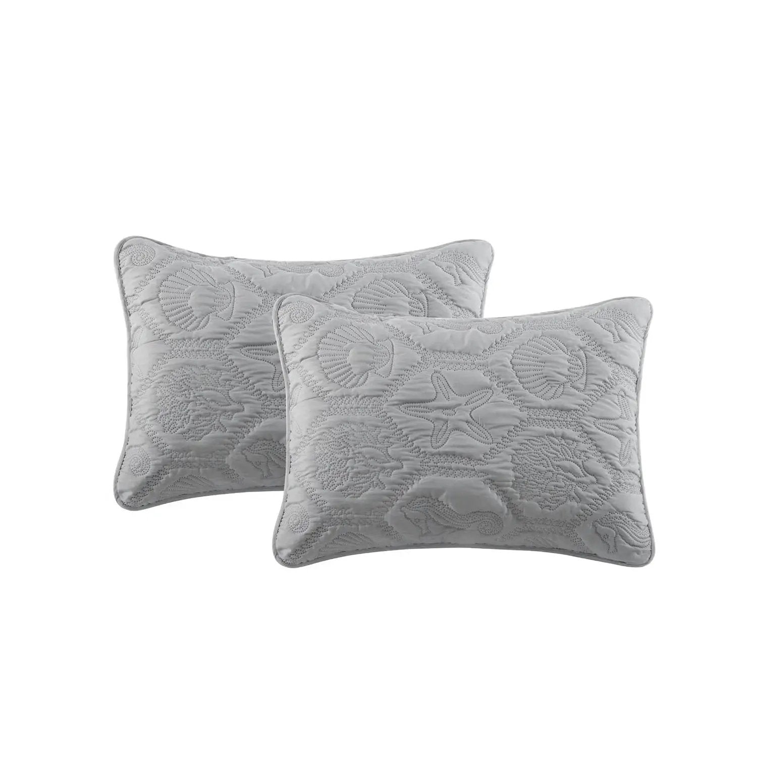 Queen Coastal Beach Embossed Starfish Seashell Seahorse Grey 3-Piece Quilt Set by HomePacific