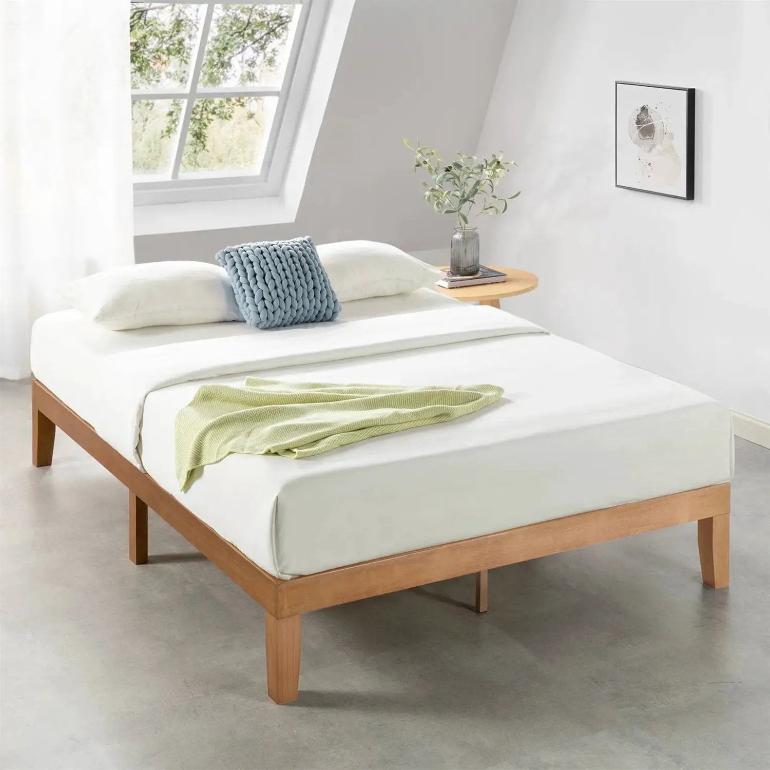 Queen size Solid Wood Platform Bed Frame in Natural Wooden Finish by HomePacific